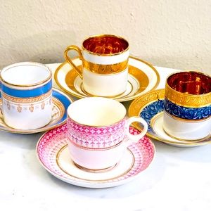 Vintage Limoges, Standard England China, Mood Energy Gold Demitasse Cups/Saucers